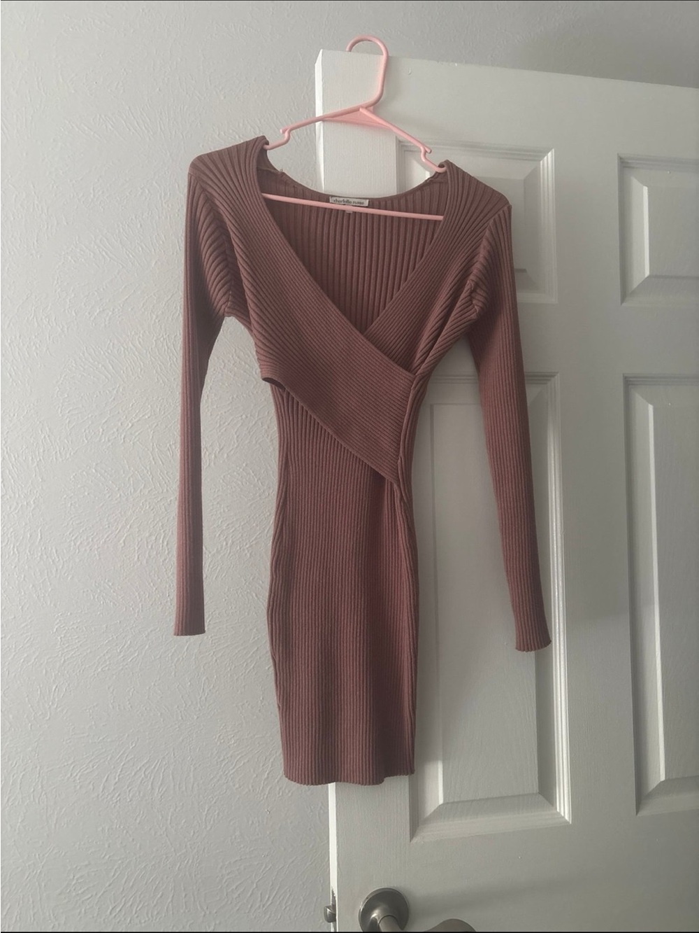 Ribbed Long-Sleeve Bodycon Sweater Dress - Dusty Rose